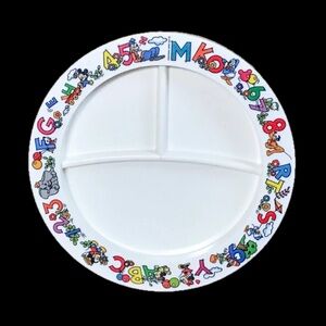 Vintage Superseal Disney Mickey Mouse ABCs Numbers Toddler Plastic Divided Dish